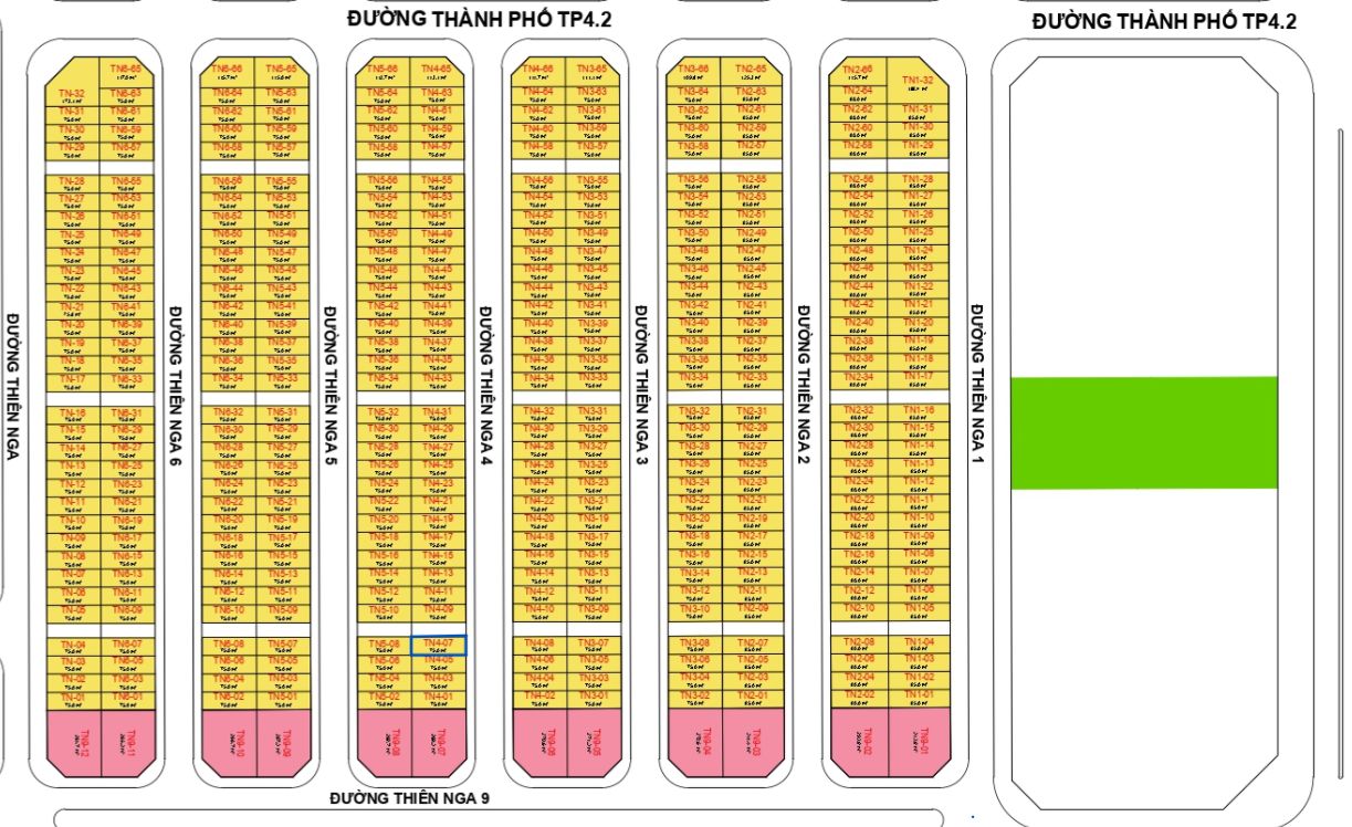 TN4-07 – Liền kề xẻ khe hướng Tây Nam, gần trục Thiên Nga 9 tại tiểu khu Thiên Nga